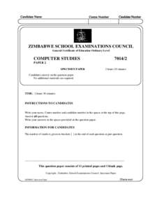 ZIMBABWE SCHOOL EXAMINATIONS COUNCIL General Certificate of Education Ordinary Level COMPUTER STUDIES