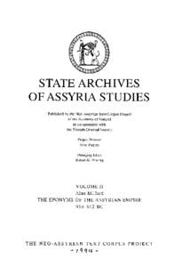 Eponyms of the Assyrian Empire - Introduction