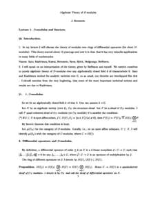 Algebrai
 Theory of D-modules J. Bernstein Le
ture 1. D-modules and fun
tors.  x0. Introdu
tion.