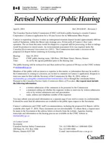 Revised NoticeH-05 Revision 1 - Cameco Corporation - Application for a 10-year licence for its Millennium Mine Project