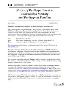 Notice of Participation at a Commission Meeting and Participant Funding May 4, 2016  RefM-04