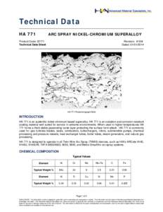 Technical Data HA 771 ARC SPRAY NICKEL-CHROMIUM SUPERALLOY  Product Code: 22771