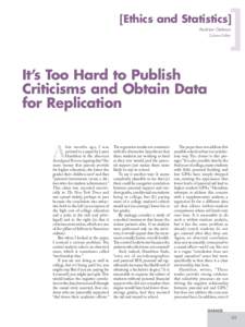 [Ethics and Statistics] Andrew Gelman Column Editor It’s Too Hard to Publish Criticisms and Obtain Data