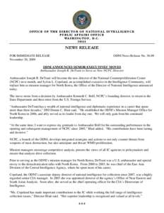 OFFICE OF THE DIRECTOR OF NATIONAL INTELLIGENCE PUBLIC AFFAIRS OFFICE WASHINGTON, D.C[removed]NEWS RELEASE
