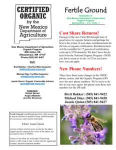 Fertile Ground Newsletter of New Mexico Department of Agriculture Organic Program Spring 2014 — Vol. 14 No. 1