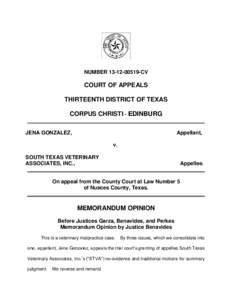 NUMBERCV  COURT OF APPEALS THIRTEENTH DISTRICT OF TEXAS CORPUS CHRISTI - EDINBURG JENA GONZALEZ,