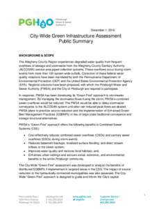 December 1, 2016  City-Wide Green Infrastructure Assessment Public Summary BACKGROUND & SCOPE The Allegheny County Region experiences degraded water quality from frequent