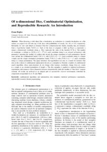 E LEKTROTEHNI Sˇ KI VESTNIK 78(4): 181–192, 2011 E NGLISH EDITION Of n-dimensional Dice, Combinatorial Optimization, and Reproducible Research: An Introduction Franc Brglez