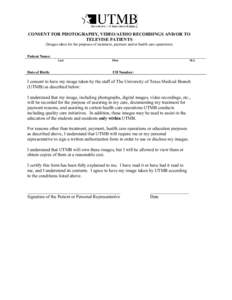 IHOP Policy[removed]:  Consent Form for Photography, Video/Audio Recordings and/or to Televise Patients