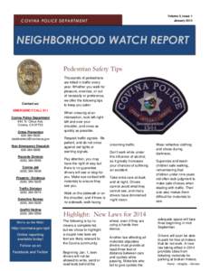 Volume 3, Issue 1 January 2014 COVINA POLICE DEPARTMENT  NEIGHBORHOOD WATCH REPORT
