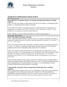 Alaska Mathematics Standards Grade 8 Standards for Mathematical Content Grade 8 The Number System Know that there are numbers that are not rational, and approximate them by rational