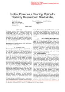 Edited by Foxit Reader Copyright(C) by Foxit Software Company,For Evaluation Only. Nuclear Power as a Planning Option for Electricity Generation in Saudi Arabia