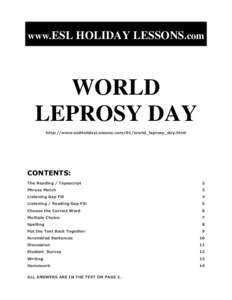 www.ESL HOLIDAY LESSONS.com  WORLD LEPROSY DAY http://www.eslHolidayLessons.com/01/world_leprosy_day.html