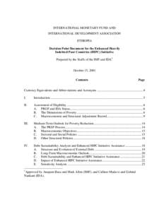 Ethiopia: Decision Point Document for the Enhanced Heavily Indebted Poor Countries (HIPC) Initiative -- October 15, 2001