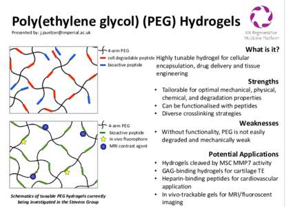 Poly(ethylene glycol) (PEG) Hydrogels Presented by:  4-arm PEG cell degradable peptide bioactive peptide