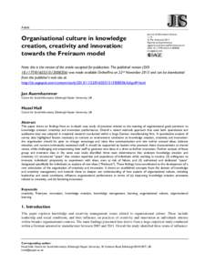 Organisational culture in knowledge creation, creativity and innovation: towards the Freiraum model