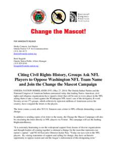 Microsoft Word - Groups Ask NFL Players to join mascot campaign final releasedoc