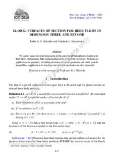 Proc. Int. Cong. of Math. – 2018 Rio de Janeiro, Vol–964) GLOBAL SURFACES OF SECTION FOR REEB FLOWS IN DIMENSION THREE AND BEYOND Pedro A. S. Salomão and Umberto L. Hryniewicz