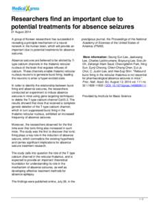 Researchers find an important clue to potential treatments for absence seizures