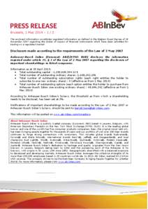 Brussels, 1 May 2014 – 1 / 2 The enclosed information constitutes regulated information as defined in the Belgian Royal Decree of 14 November 2007 regarding the duties of issuers of financial instruments which have bee