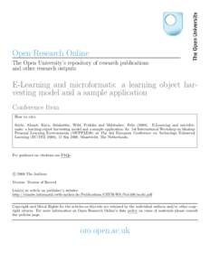 Open Research Online The Open University’s repository of research publications and other research outputs E-Learning and microformats: a learning object harvesting model and a sample application Conference Item