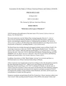  ​ Association for the Study of African American History and Culture (ASALH)    PRESS RELEASE   