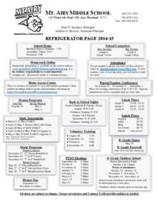 MT. AIRY MIDDLE SCHOOL 102 Watersville Road • Mt. Airy, Maryland Fax