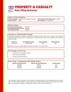 PROPERTY & CASUALTY Rate Filing Summary Ins ur e r Fi lin g Inf o rm at i on Name of Company: Allstate Fire & Casualty Ins Company Company NAIC #: 29688