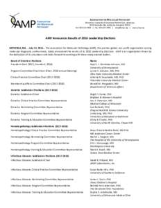 ASSOCIATION FOR MOLECULAR PATHOLOGY Education. Innovation & Improved Patient Care. AdvocacyRockville Pike. Bethesda, MarylandTel:  | Fax:  |  | www.amp.org  AMP Announces 