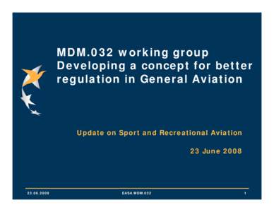 MDM.032 working group Developing a concept for better regulation in General Aviation Update on Sport and Recreational Aviation 23 June 2008