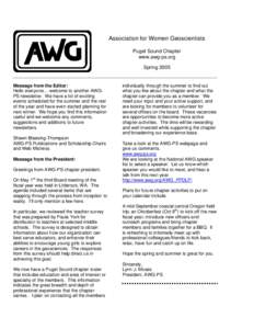 Association for Women Geoscientists Puget Sound Chapter www.awg-ps.org SpringMessage from the Editor: