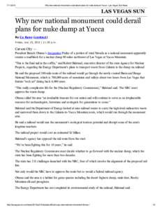 Why new national monument could derail plans for nuke dump at Yucca - Las Vegas Sun News LAS VEGAS SUN