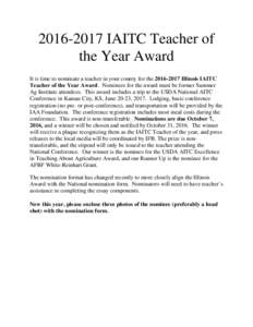 2016 IAITC Teacher of the Year Award
