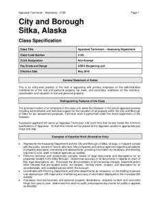 Appraisal Technician - Assessing – 2165  Page 1 City and Borough Sitka, Alaska