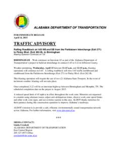 a ne Cls ALABAMA DEPARTMENT OF TRANSPORTATION FOR IMMEDIATE RELEASE April 14, 2015