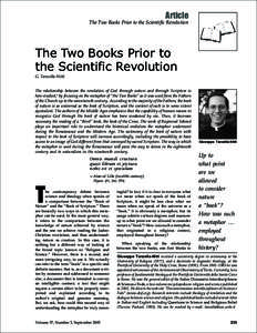 Article The Two Books Prior to the Scientific Revolution The Two Books Prior to the Scientific Revolution G. Tanzella-Nitti