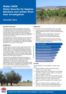 Water NSW  Water Security for Regions Belubula and Lachlan River Dam Investigation December 2014