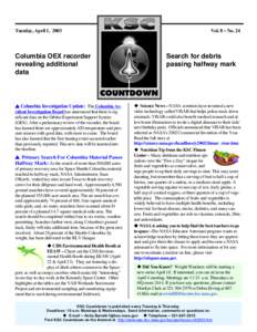 Tuesday, April 1, 2003  Columbia OEX recorder revealing additional data