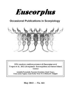 DNA markers confirm presence of Euscorpius avcii Tropea et al., 2012 (Scorpiones: Euscorpiidae) on Samos Island, Greece