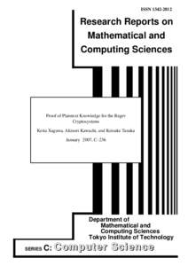 ISSN[removed]Research Reports on Mathematical and Computing Sciences
