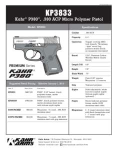 PDFSS-KP3833KP3833 Kahr ® P380 ® , .380 ACP Micro Polymer Pistol Model: KP3833