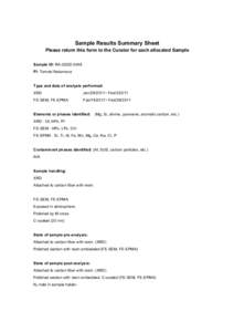 Sample Results Summary Sheet Please return this form to the Curator for each allocated Sample Sample ID: RA-QD02-0048 PI: Tomoki Nakamura  Type and date of analysis performed: