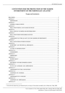 1992 OSPAR Convention  CONVENTION FOR THE PROTECTION OF THE MARINE ENVIRONMENT OF THE NORTH-EAST ATLANTIC 1 TABLE OF CONTENTS PREAMBLE .....................................................................................