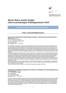 Master Minor Gender Studies | Frühjahrssemester 2013