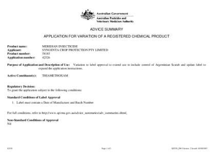 Application for variation of a registered chemical product