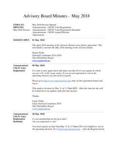 Advisory Board Minutes – May 2018 LINKS TO MINUTES May 2018 Session  May 2018 Session Opened