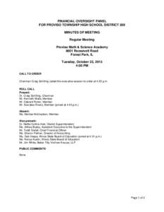 Proviso Township High School District 209 Financial Oversight Panel Meeting Minutes - October 22, 2013