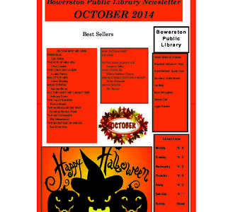 Bowerston Public Library Newsletter  OCTOBER 2014 Best Sellers FICTION BEST SELLERS