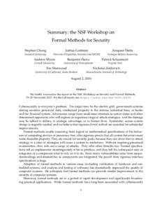 Summary: the NSF Workshop on Formal Methods for Security Stephen Chong Joshua Guttman