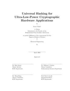 Universal Hashing for Ultra-Low-Power Cryptographic Hardware Applications by Kaan Y¨ uksel